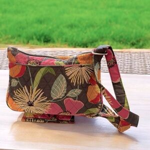 Vera Bradley Pink and Gray Crossbody Bag with Floral Design
